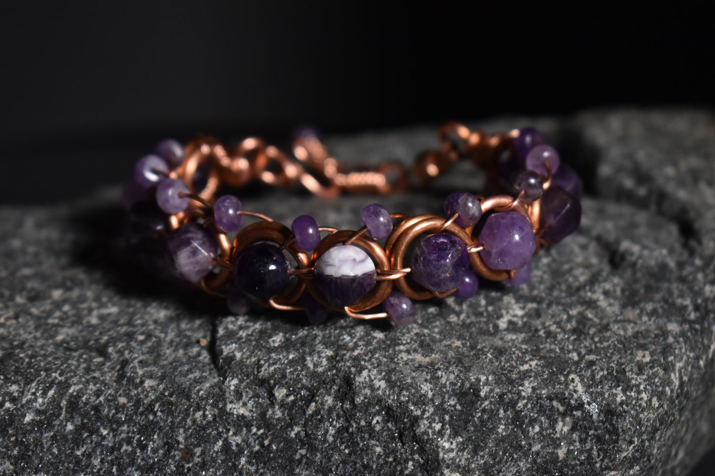 Amethyst - Helix of the Verdant Neteru : Copper Bracelet - KOSMIK COLLECTIONS