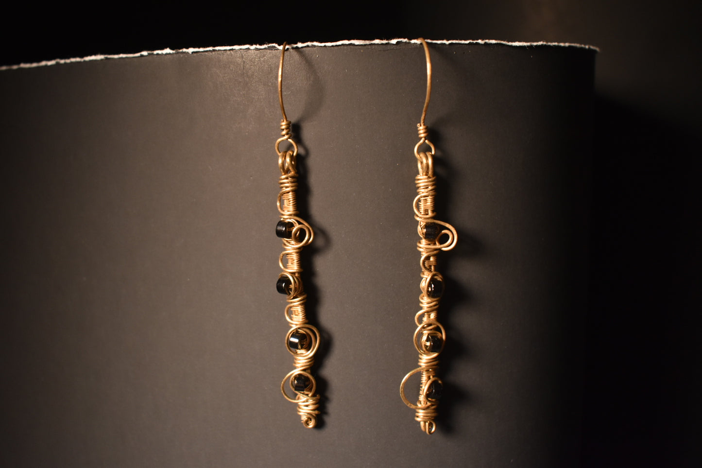 Onyx — Solar Spire Brass Earrings