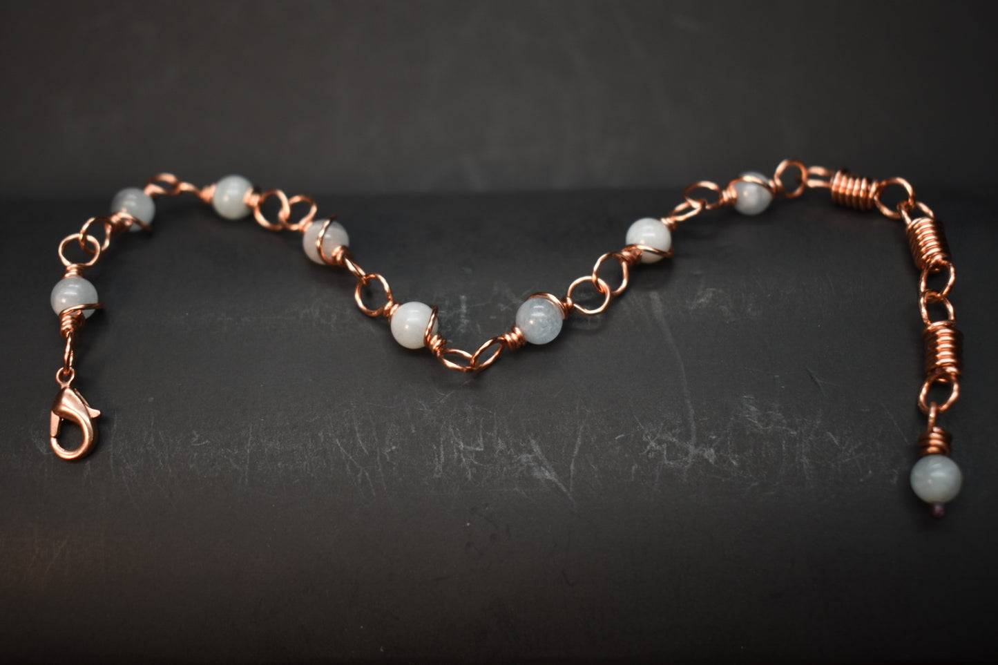 Aquamarine- Orbit: Copper Bracelet