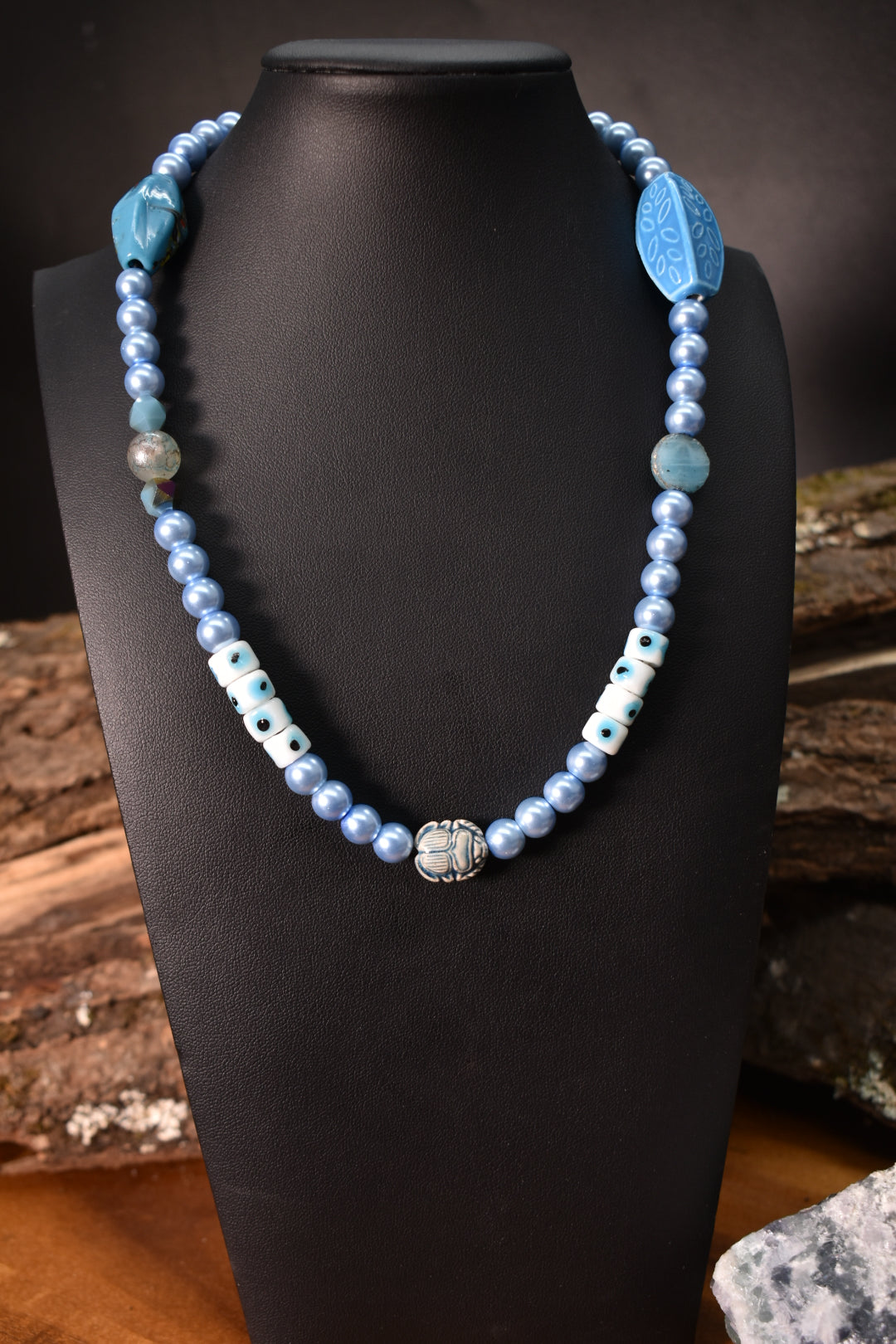 Blue's World — Leather & Beaded Glass Necklace - KOSMIK COLLECTIONS