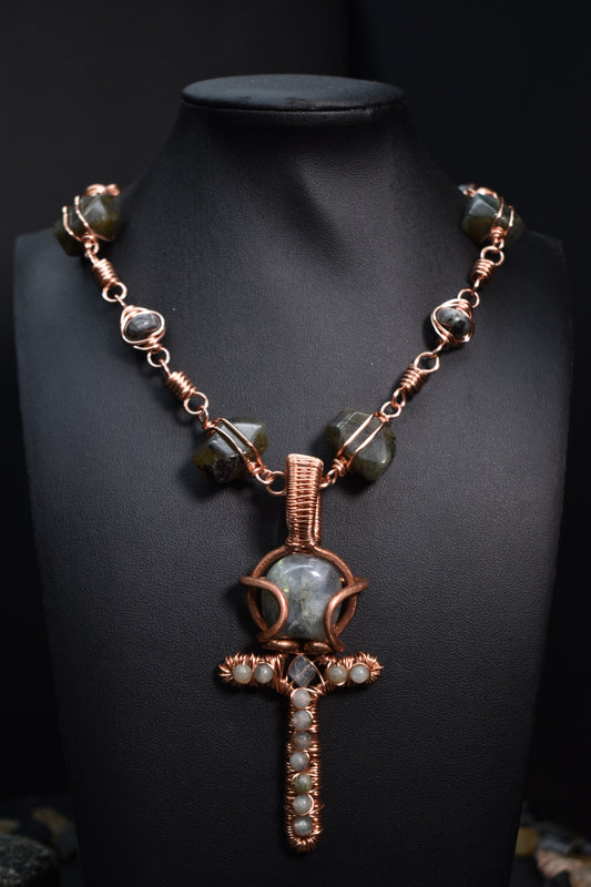 Labradorite- Copper Ankh of the Veiled Moon  1 of 1