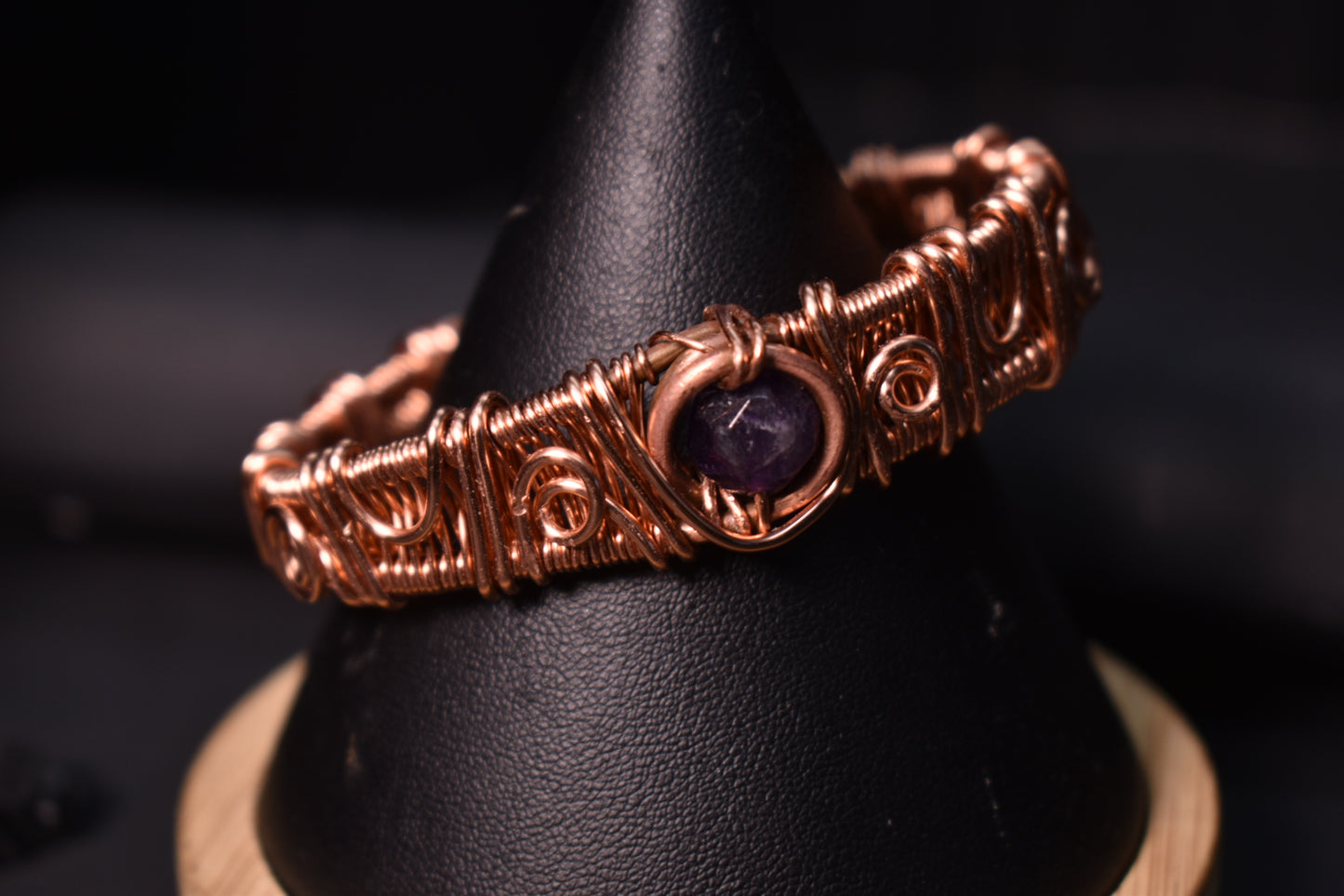 Amethyst - solar Eye of Heru: Copper Bracelet