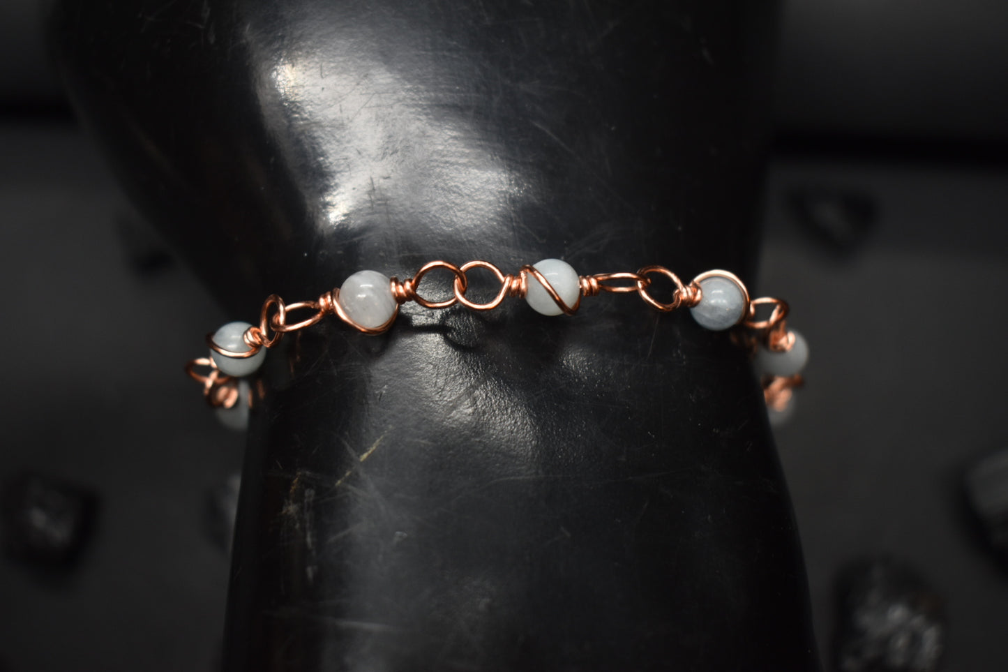 Aquamarine- Orbit: Copper Bracelet