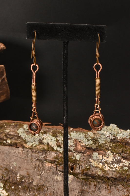 Tibetan Comet — Agate Copper Earrings