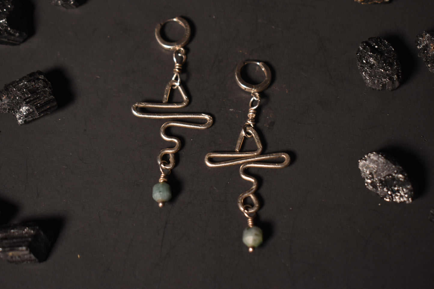 Artistic Ankh — Emerald Sterling Silver Earrings