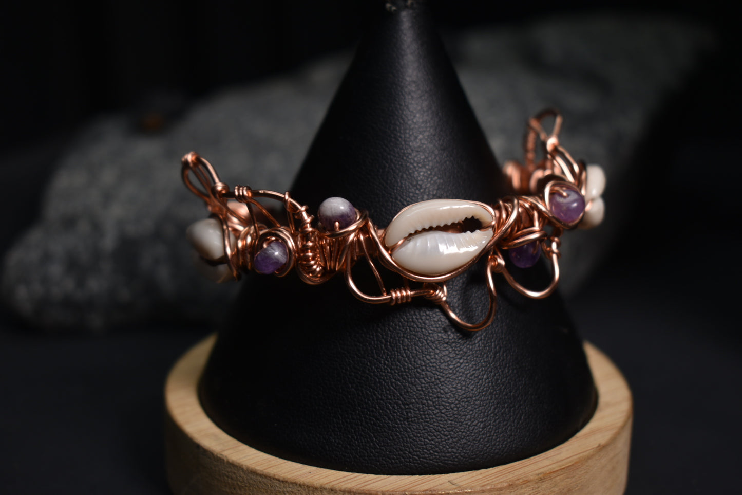 Amethyst and Cowrie Shell — Orbit Current Mistress Copper Cuff - KOSMIK COLLECTIONS