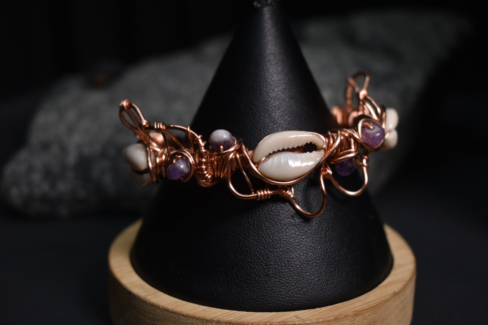 Amethyst and Cowrie Shell — Orbit Current Mistress Copper Cuff - KOSMIK COLLECTIONS