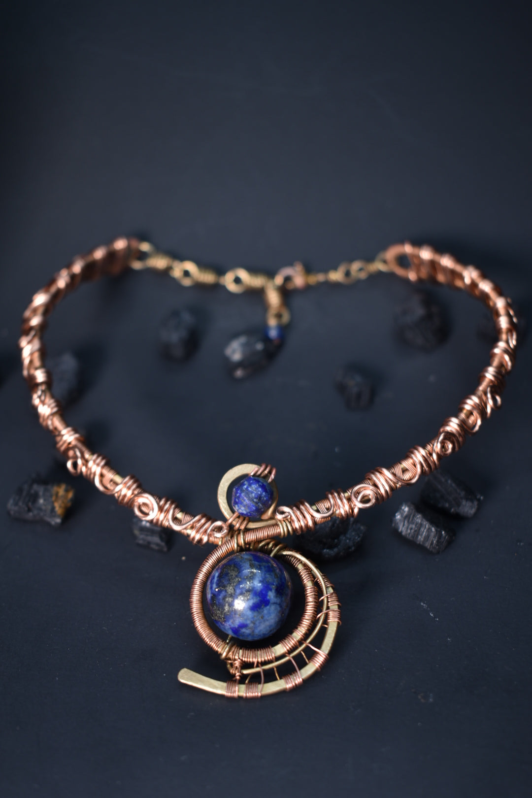 Lapis Lazuli — Retrograde Copper/ Brass Collar Necklace