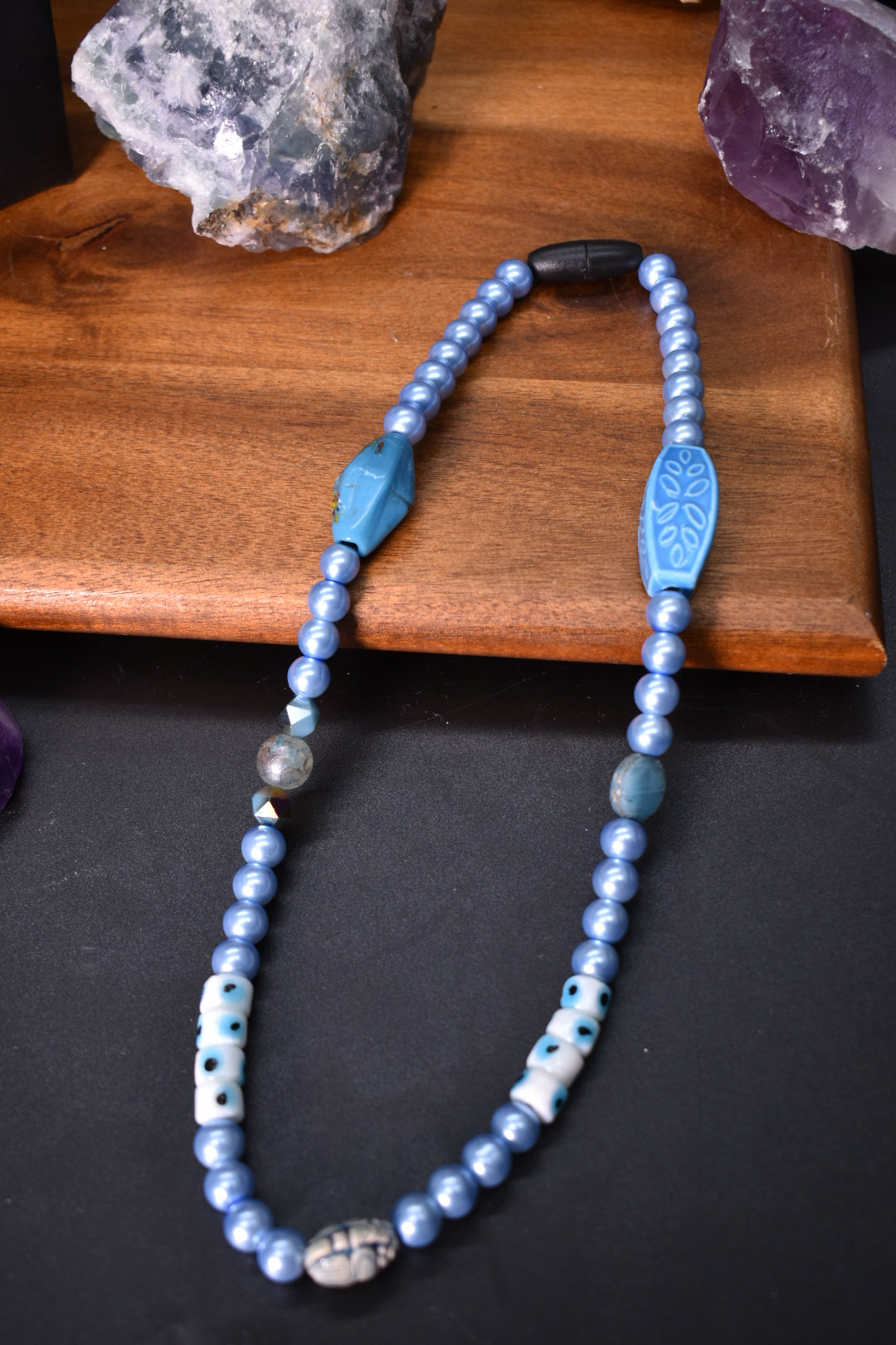 Blue's World — Leather & Beaded Glass Necklace - KOSMIK COLLECTIONS