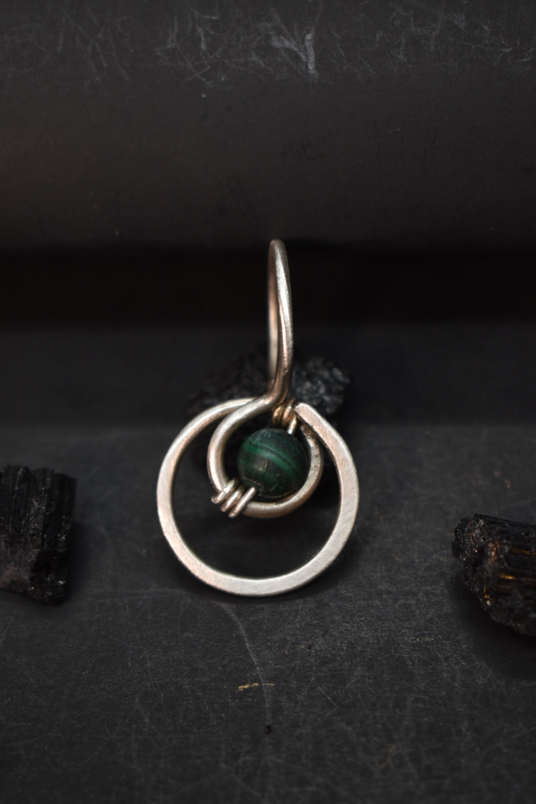 Malachite-Serpent’s Solar Gate: Sterling Silver Pendant Necklace