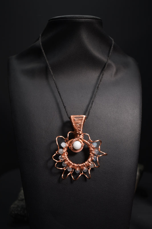 Aquamarine-Mandala- Copper Necklace