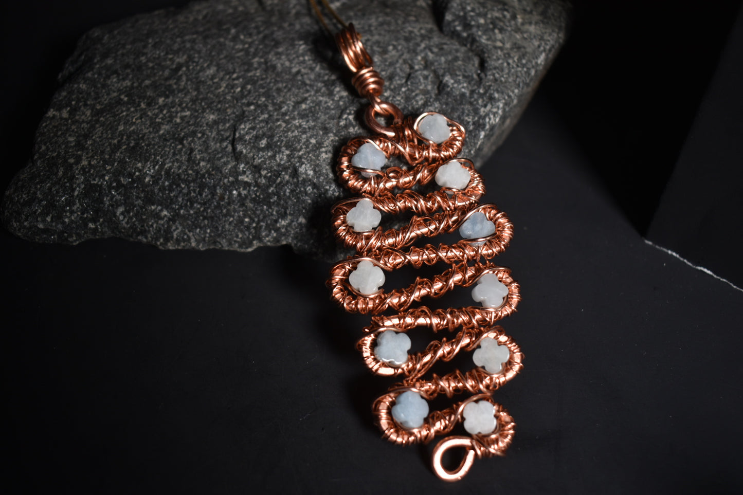 Aquamarine - Orbiting Light Copper Pendant