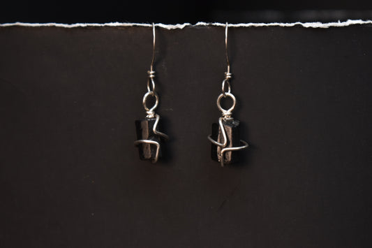 Black Obsidian- Void Anchor Sterling Silver Earrings