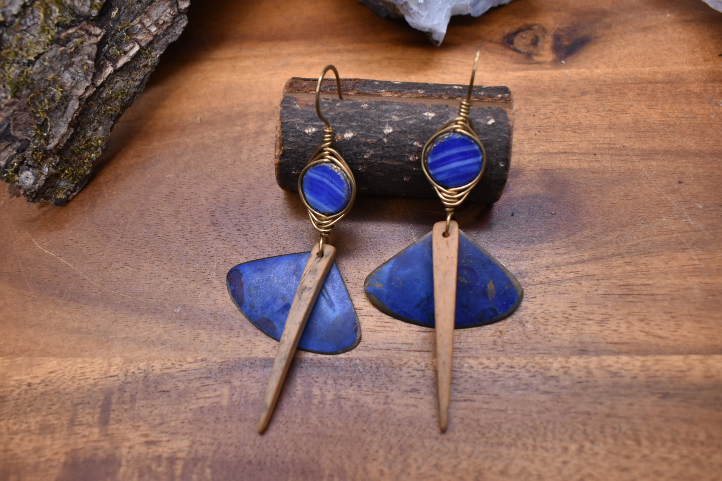 Blue Quail — Brass Earrings