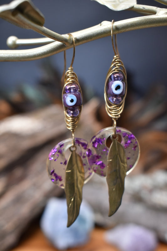 Feathers of Sight — Resin & Brass Earrings