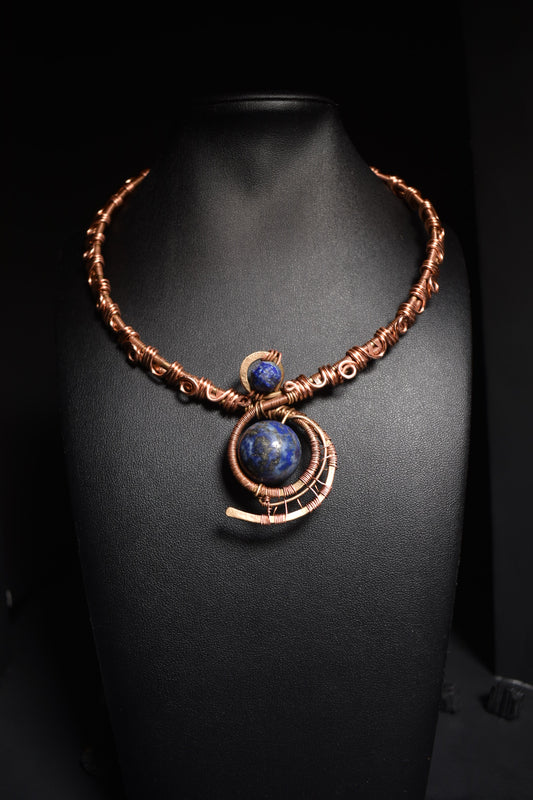 Lapis Lazuli — Retrograde Copper/ Brass Collar Necklace 1 of 1 - KOSMIK COLLECTIONS