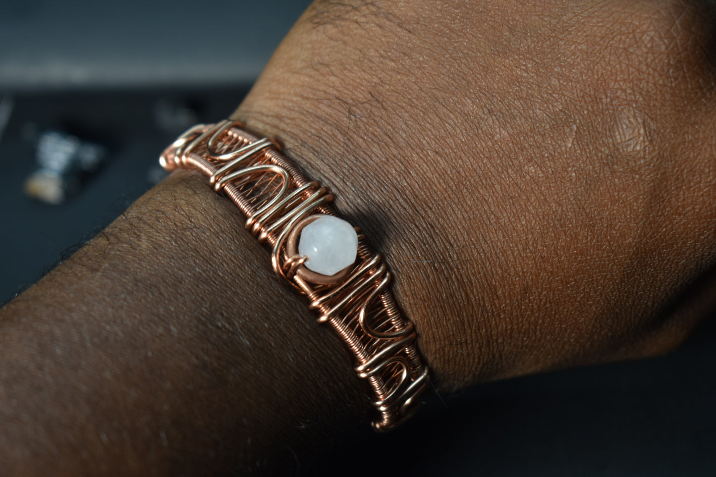 Rose Quartz- Eye of Heru: Copper Bracelet