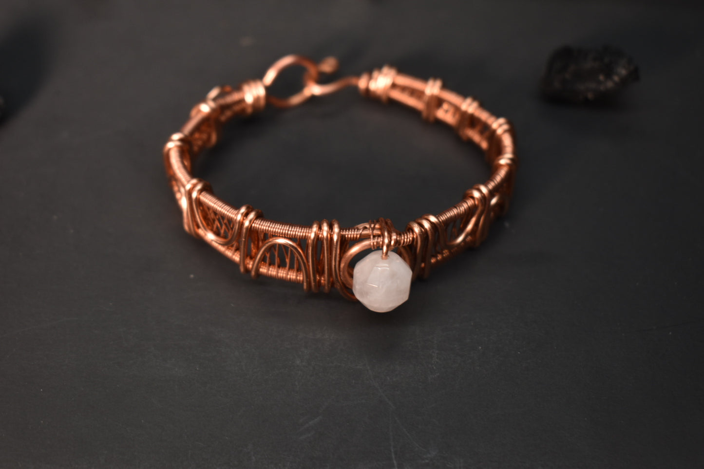 Rose Quartz- Eye of Heru: Copper Bracelet