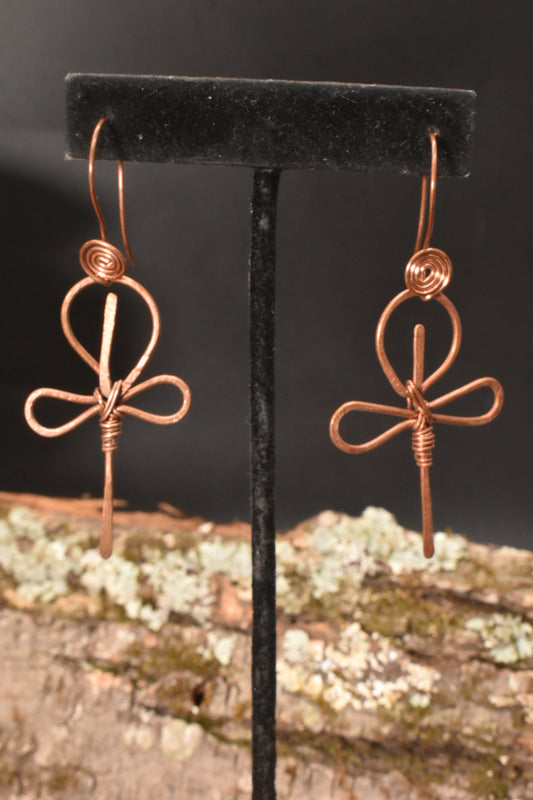 Stylized Ankh — Copper Earrings