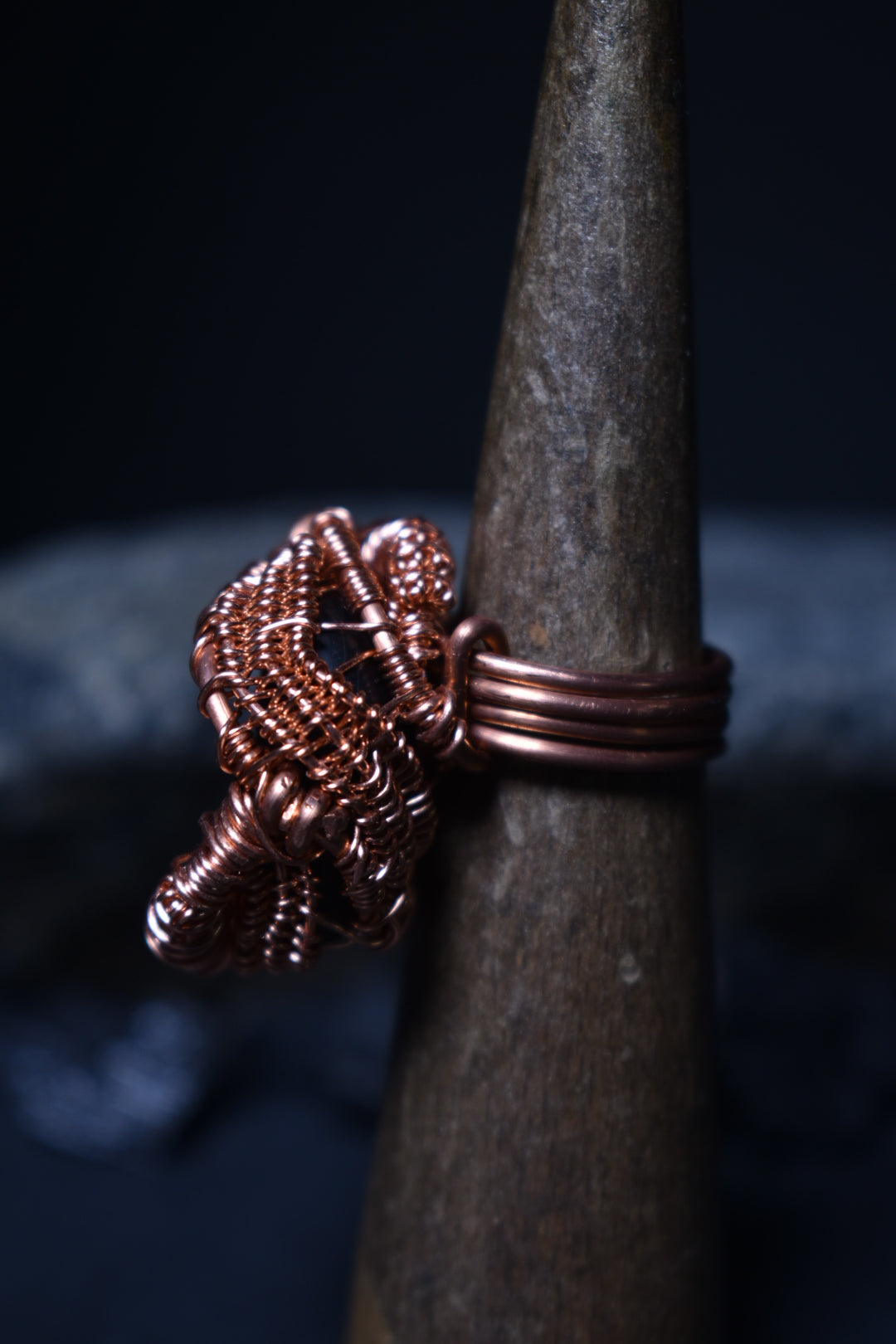 Obsidian- Shadow Halo: Copper Ring - KOSMIK COLLECTIONS