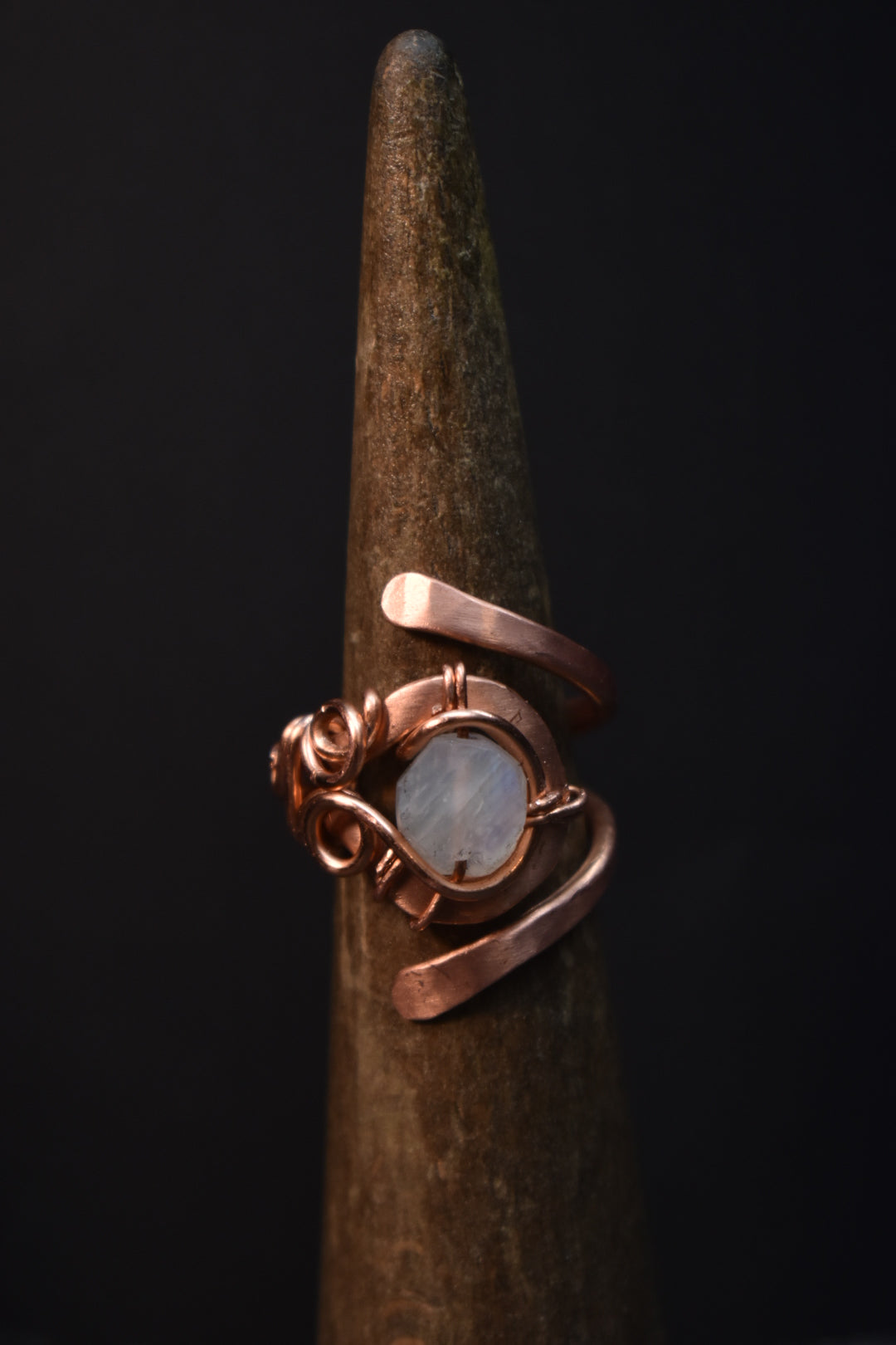 Moonstone- Solar Eye: Copper Adjustable Ring