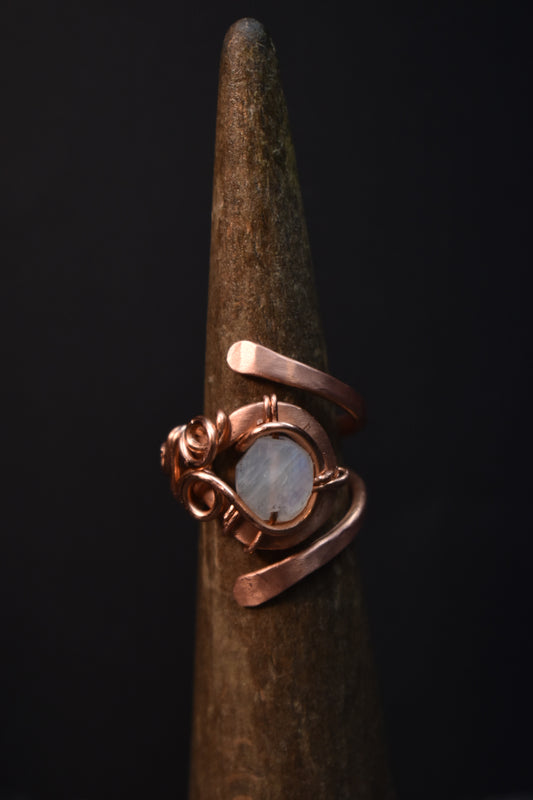 Moonstone- Solar Eye: Copper Adjustable Ring