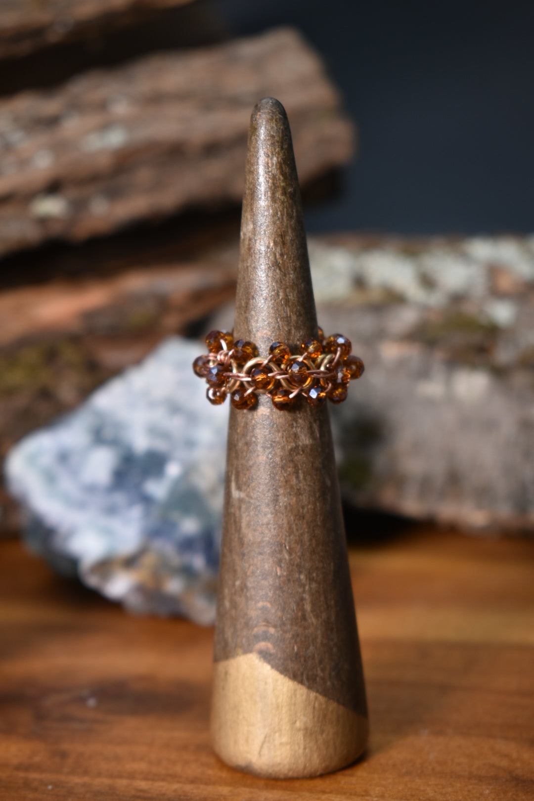 Glass Helix DNA — Brass & Copper Ring - KOSMIK COLLECTIONS