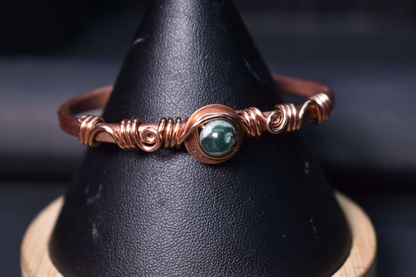 Moss Agate Orbit- Copper Half Cuff Bangles