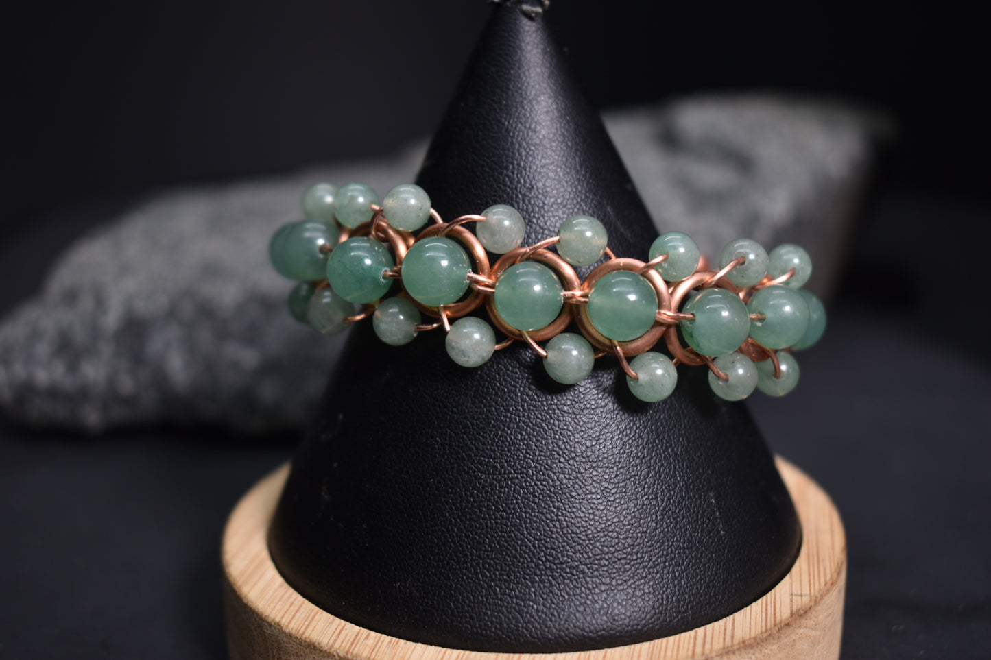 Green Aventurine Helix of the Verdant Neteru- Copper Bracelet - KOSMIK COLLECTIONS