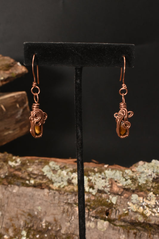 Tigers Eye Stellium — Copper Earrings