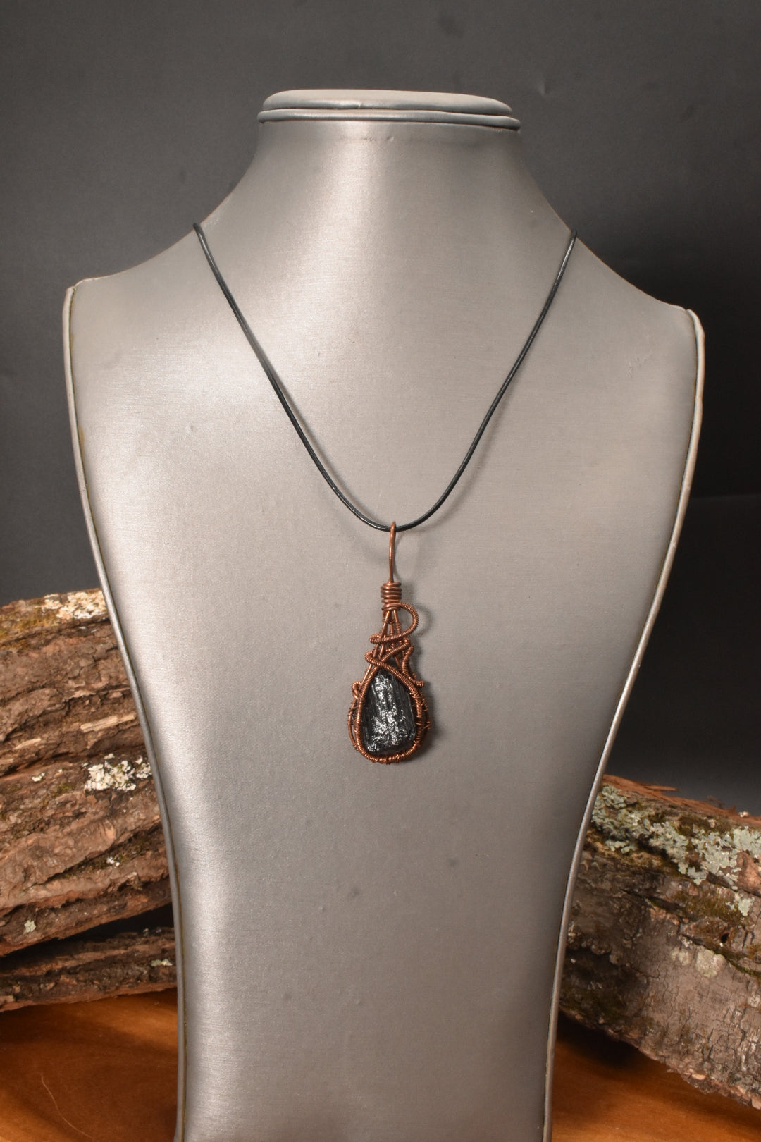 Black Tourmaline Medallion — Copper Pendant Necklace