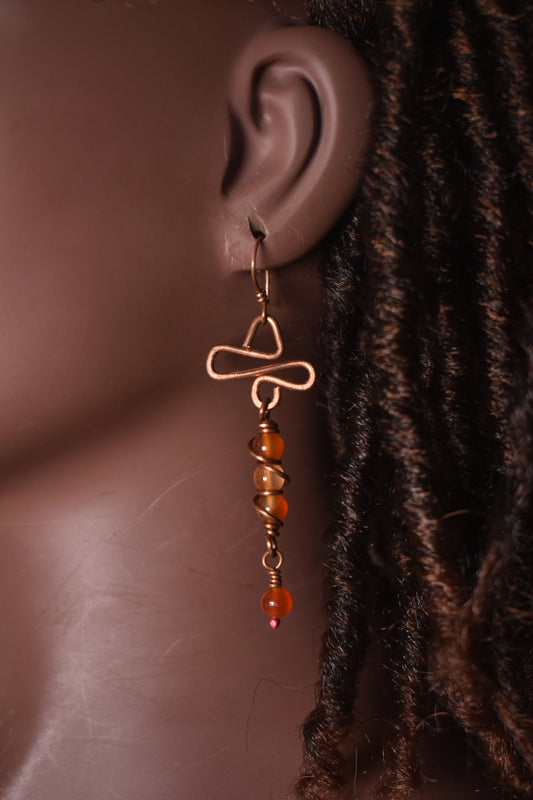 Carnelian Triangle Ankh Pillar — Copper Earrings